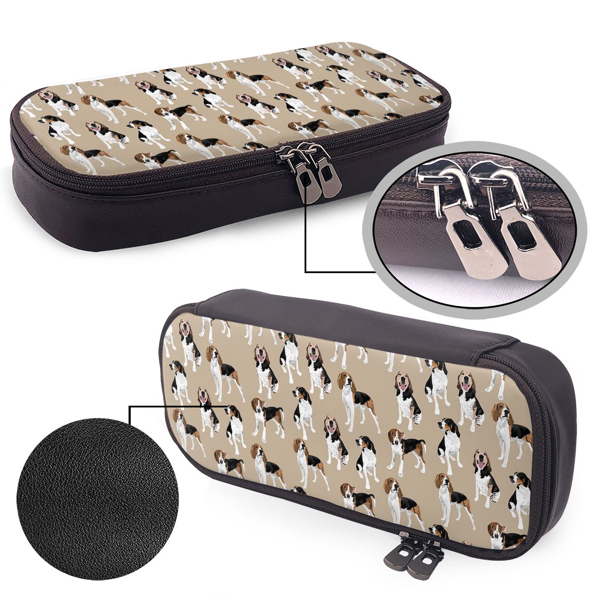 Tan Stationery & Office Supply - กระเป๋าใส่ดินสอหนังสีแทนลาย Treeing Walker Coonhound สำหรับเด็ก กล่องใส่ปากกาสำหรับโรงเรียน