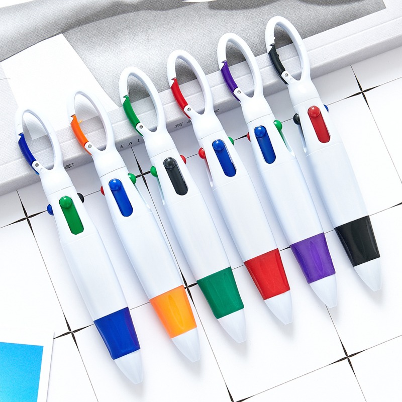 Stationery And Office Supply Chain - 1 ชิ้นปากกาเจล 4 สีหมึกแบบพกพากดปากกาลูกลื่นพร้อมพวงกุญแจโรงเรียนเครื่องเขียนอุปกรณ์สํานักงานสําหรับของขวัญเด็ก