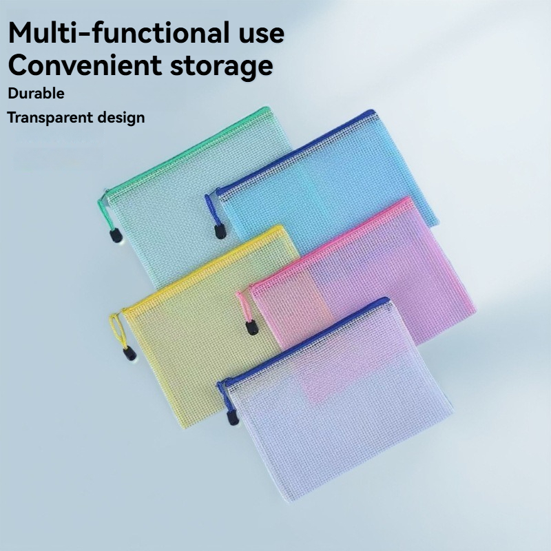 Supply Of Office Stationery - 5PCS เครื่องเขียนโฟลเดอร์เก็บแฟ้มตาข่ายซิปกระเป๋า A4/A5/A6 เอกสารกระเป๋าซิปแฟ้มโฟลเดอร์โรงเรียนอุปกรณ์สํานักงาน