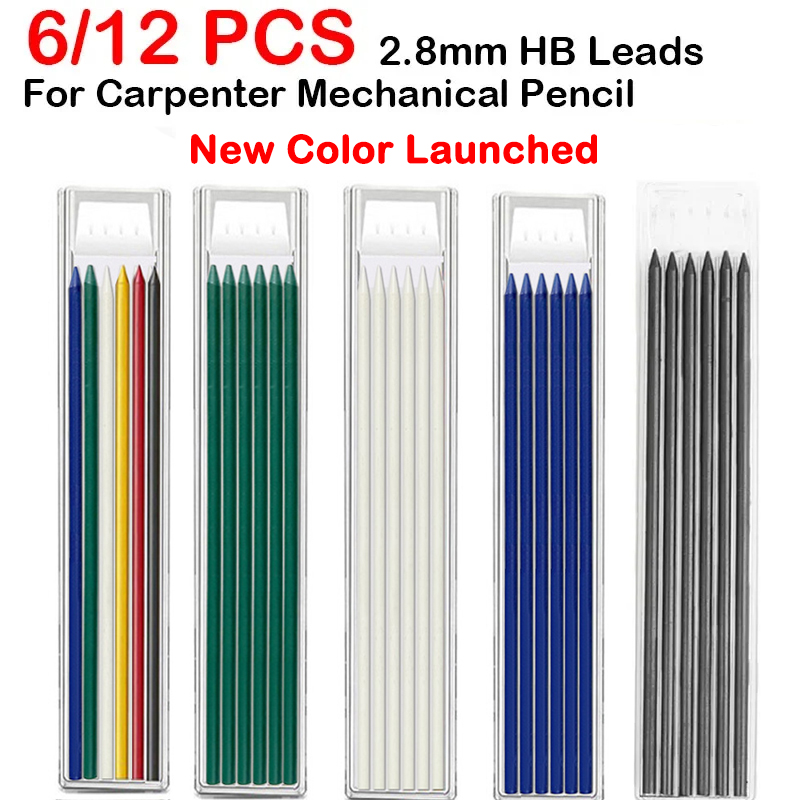 Mechanical Pencil Lead - 6/12ชิ้นสำหรับดินสองานไม้ขนาด2.8มม. แข็งคาร์เพนเตอร์ดินสอรีฟิสเตชันเนอรีอุปกรณ์สำนักงานโรงเรียน
