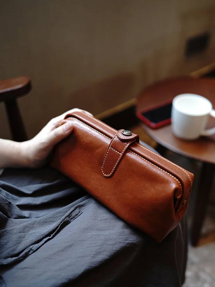 Tan Stationery & Office Supply - MissDeer หนังวัวฟอกฝาดผักเรียบง่ายปากคลิปทองเครื่องเขียนเครื่องสําอางค์กระเป๋าดินสอ