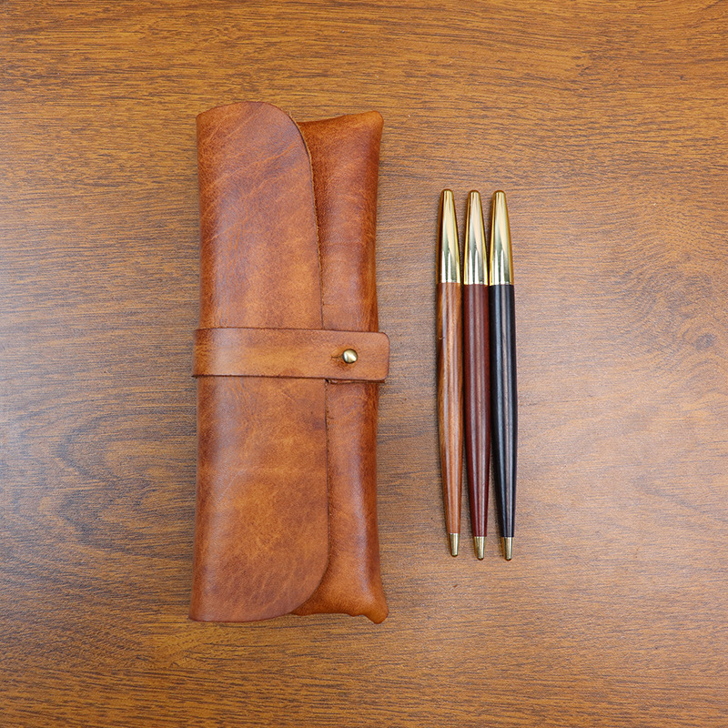 Tan Stationery & Office Supply - กระเป๋าสตางค์หนังแท้สไตล์วินเทจแบบเกาหลี กระเป๋าใส่ดินสออเนกประสงค์ จุของได้เยอะ ใส่เครื่องเขียน ใส่แว่นตาได้